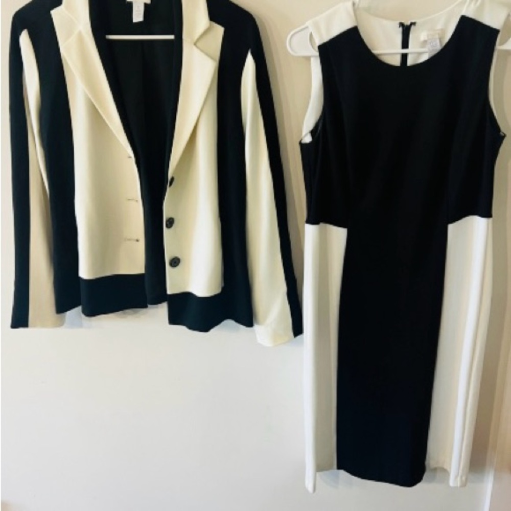 Chico's Elegant Black & White Dress + Blazer